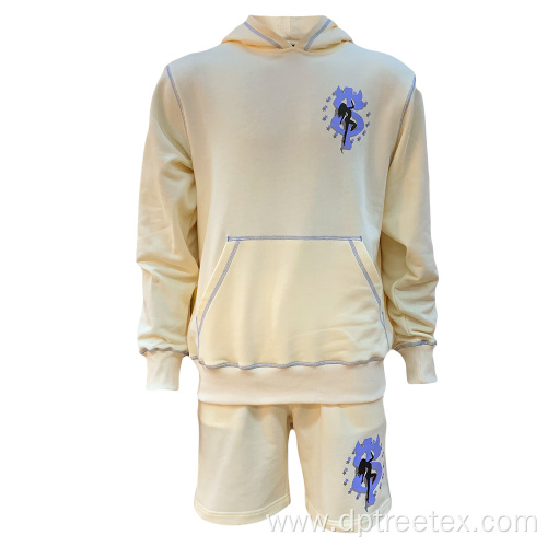 Custom Men's Cotton Hoodie And Sweat Shorts Tracksuit
